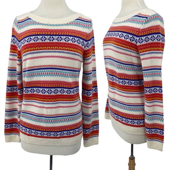 Talbots Pullover Sweater Fair Isle Stripe Patterned Lambs Wool NEW Womens Medium - Picture 1 of 8